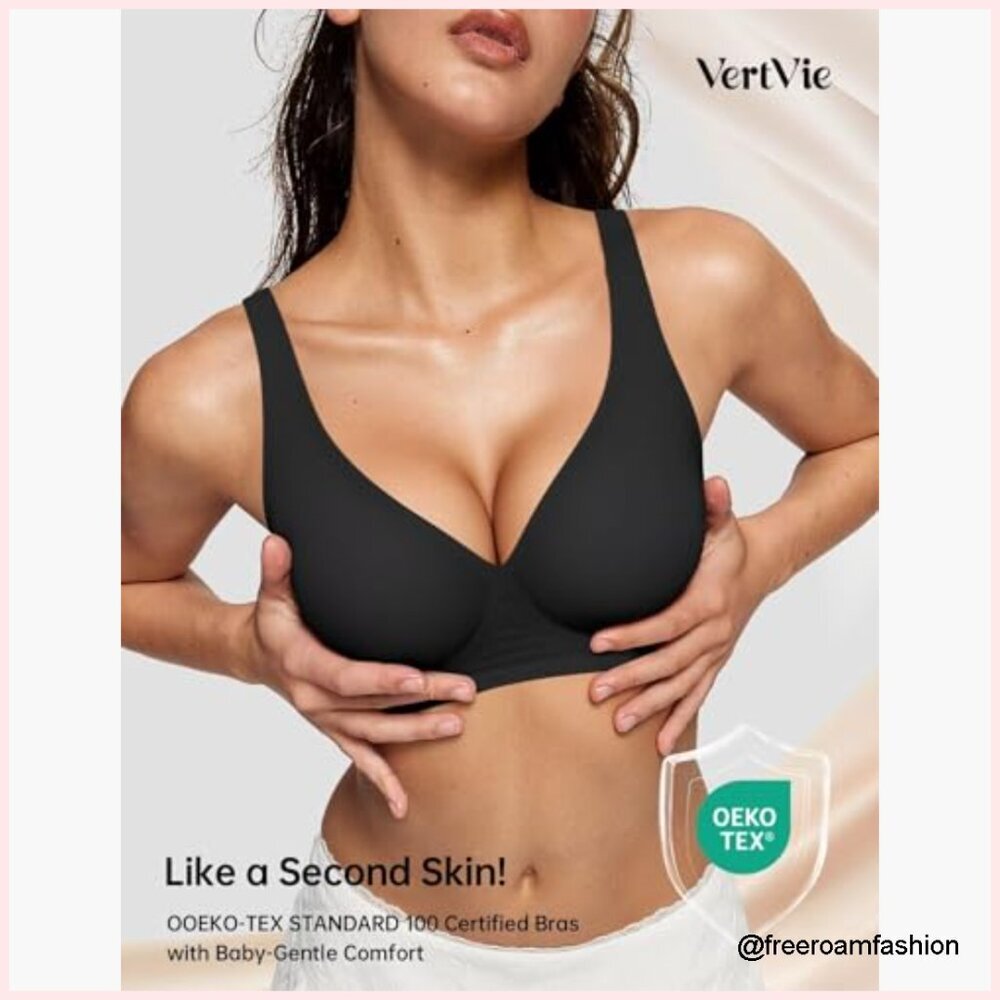 Wireless Push Up Plunge Bra Seamless Full Coverage Bralette Supportive View 4